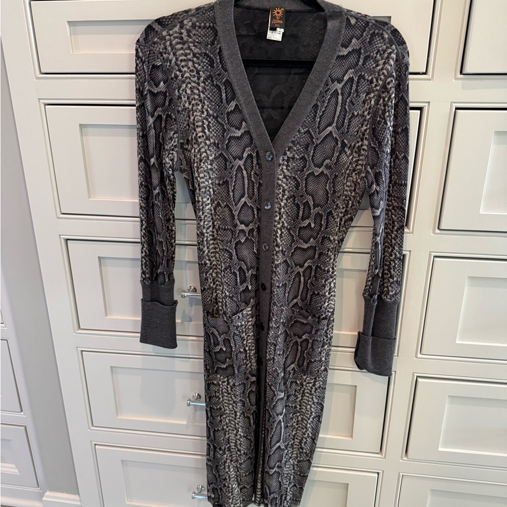 Jean Paul Gaultier Gray Cardigan with Snake Print - Picture 2 of 6